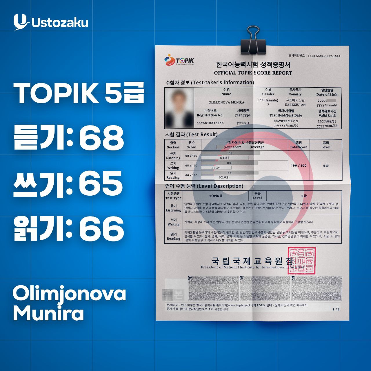 Olimjonova Munira — TOPIK 5, 199/300 ball