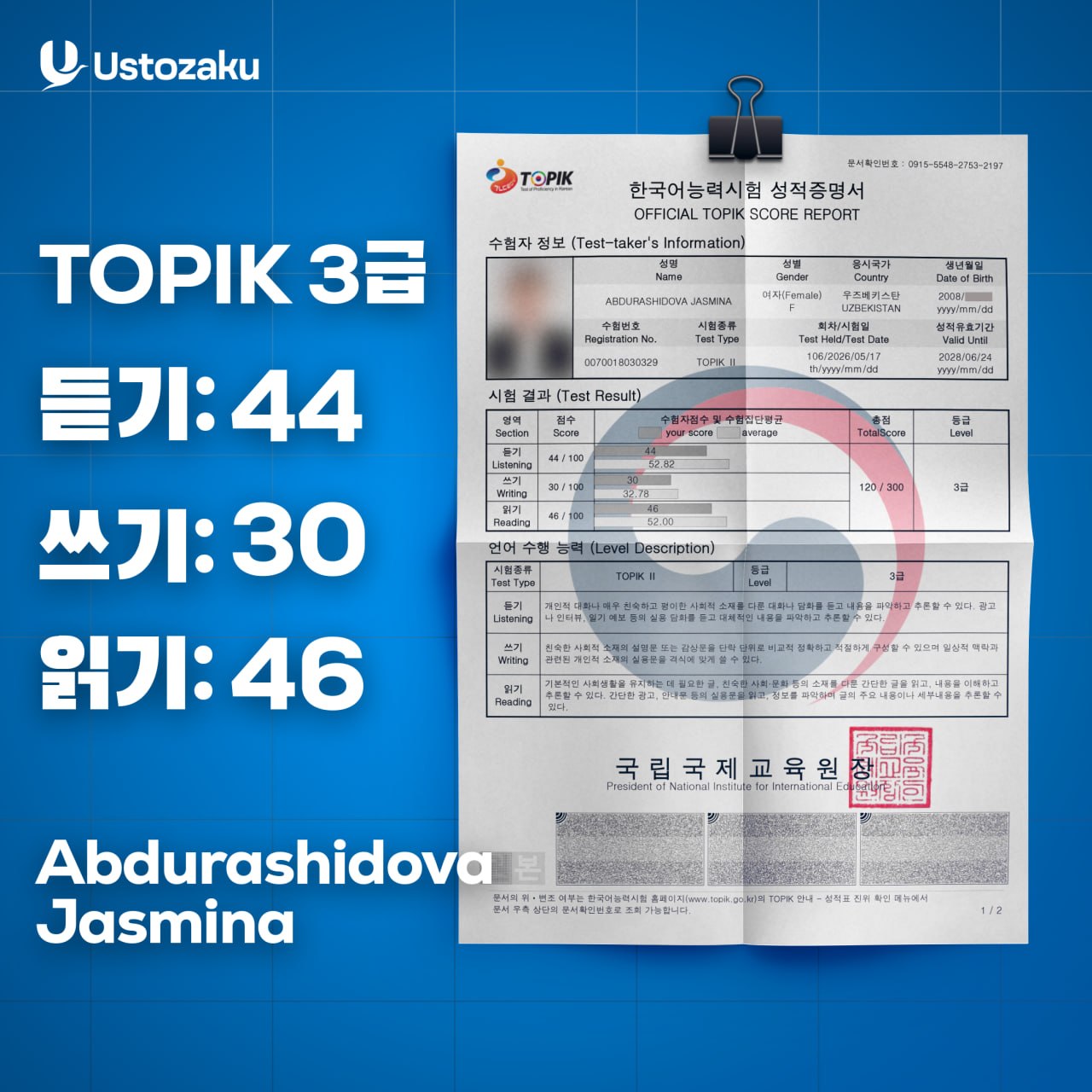 Abdurashidova Jasmina — TOPIK 3, 120/300 ball